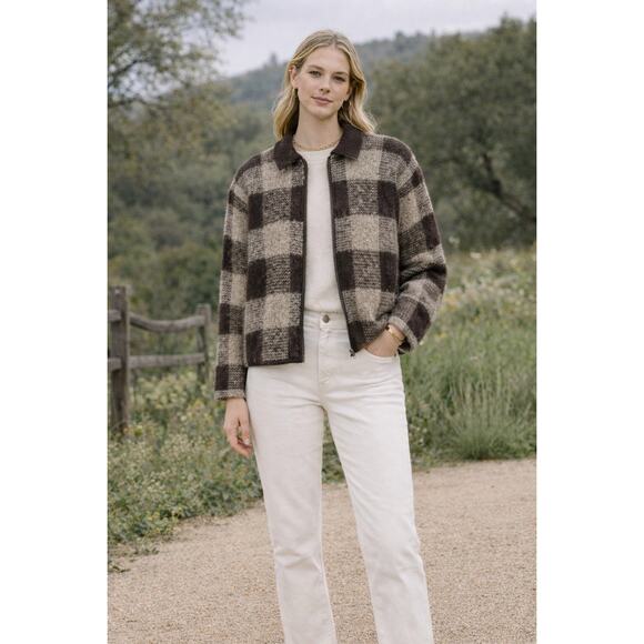 Vintage Paul Harris Mohair Check Zipper Sweater Jacket Size Medium - Picture 2 of 10